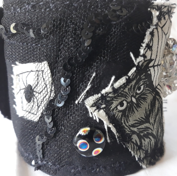 Handmade Bracelet Upcycled Owl Crow Cuff - Picture 2 of 6